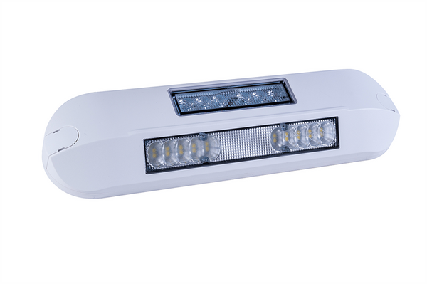 LED zij-werklamp + amber R65 flitser, 6500K, wit huis 12-24v | WFF-1220WA