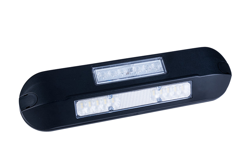 LED zij-werklamp + amber R65 flitser, 6500K, zwart huis 12-2 | WFF-1220ZA