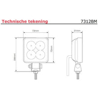 LED Achteruitrijwerklamp | 12-24v | 12watt | 660 lumen | ECE-R23 | 7312BM